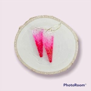 BOUTIQUE Resin Spear Drop Earrings, Pink/Red Glitter Ombre Fun Hoop Earrings